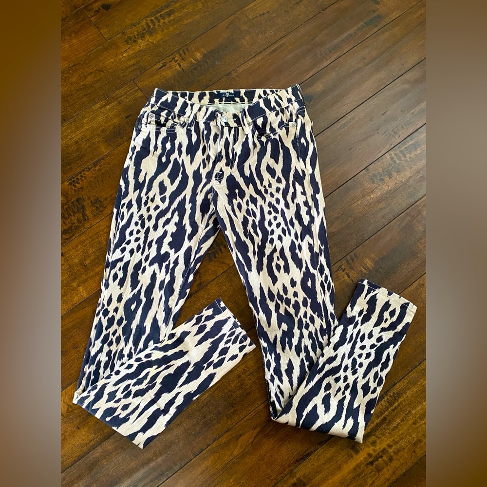 7 For All Mankind Leopard Skinny Jeans 27x32